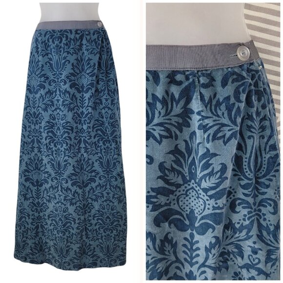 Vtg Bill Atkinson 60s Velvet Skirt Sz XS Small 25" Waist Blue Jaquard Long Maxi - Picture 1 of 8